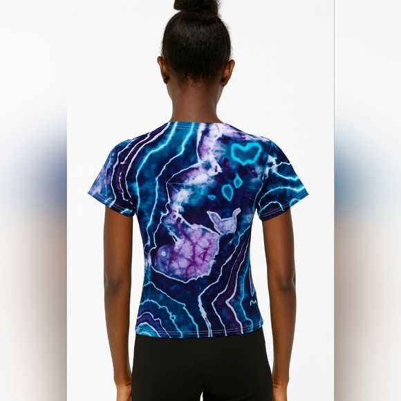 Kids Medium Purple And Teal Geode Style Tie Dye Tee Shirt T-shirt - Picture 6 of 6